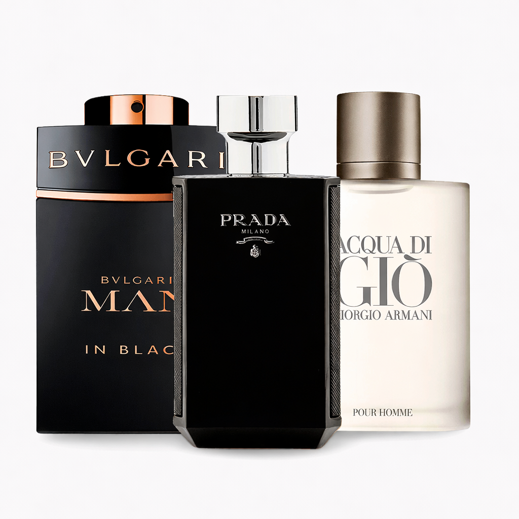 Coffret de 3 parfums: Bvlgari In Black, Giorgio Armani Acqua Di Gio, L'Homme Prada Intense 100ml