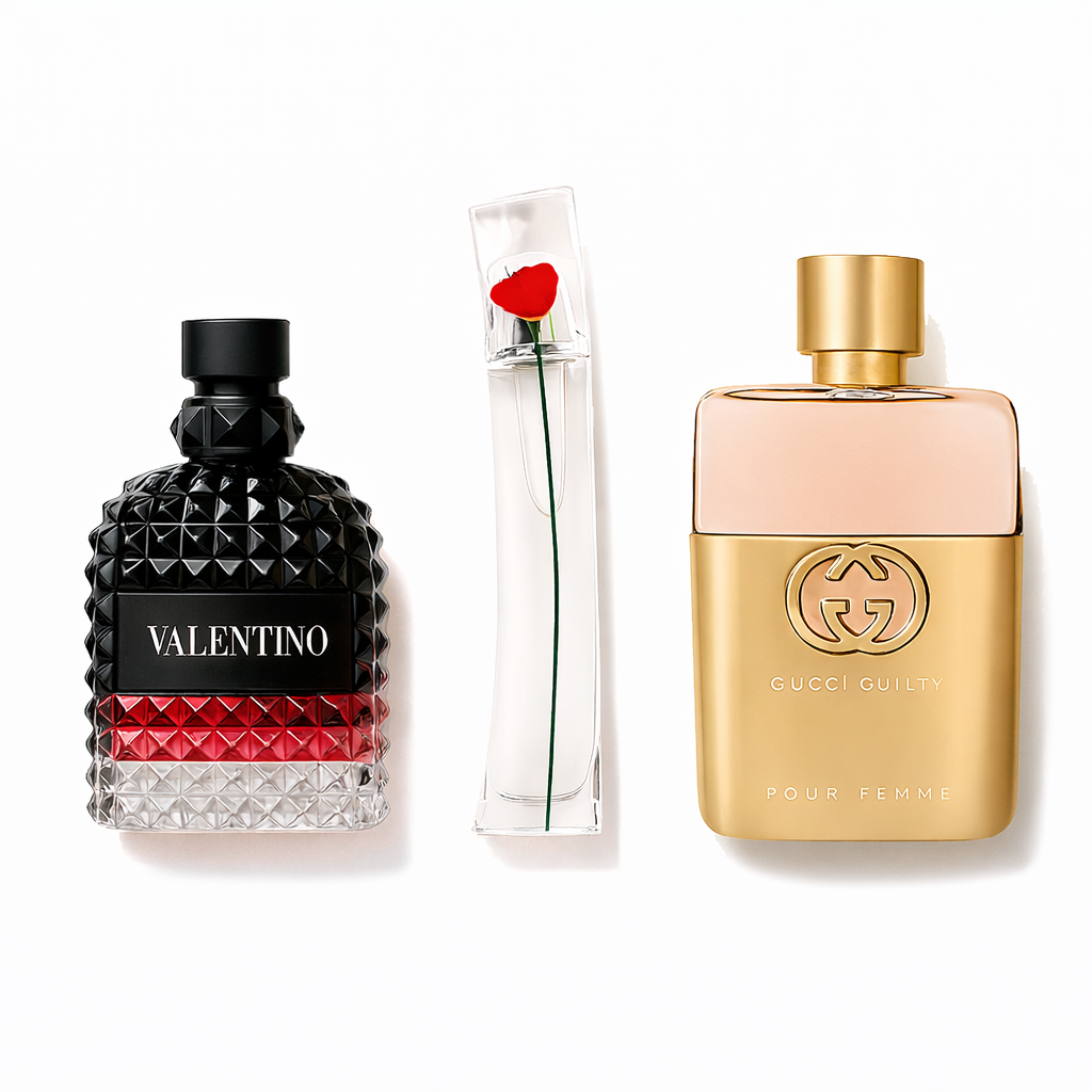 Coffret de 3 parfums: Gucci Guilt, Valentini Intense, Flower Kenzo 100ml