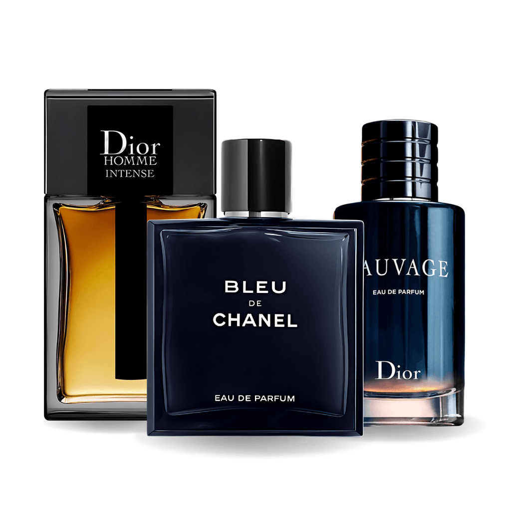 Coffret de 3 parfums: Sauvage Dior, Bleu de Chanel, Dior Homme Intense 100ml