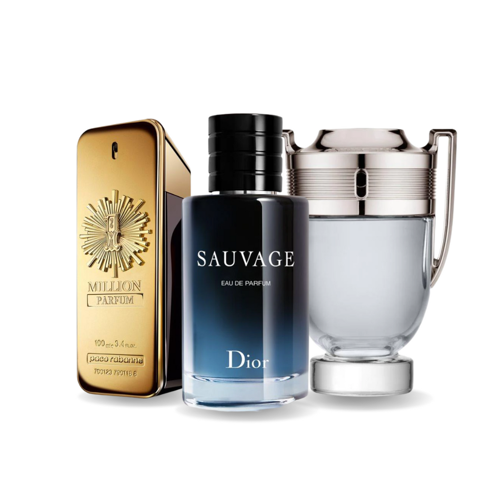 Coffret de 3 parfums: Paco Rabanne ONE MILLION, Dior SAUVAGE e Paco Rabanne INVICTUS 100ml