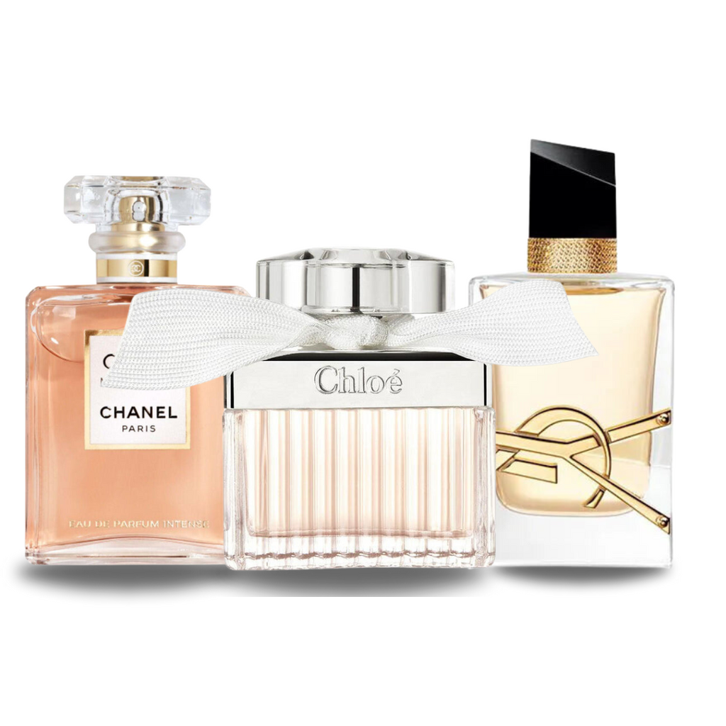 Coffret de 3 parfums: Chanel COCO MADEMOISELLE, Yves Saint Laurent LIBRE e CHLOÉ 100ml
