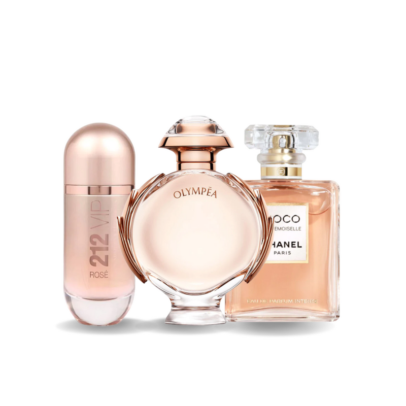 Coffret de 3 parfums: Carolina Herrera 212 VIP ROSÉ, Paco Rabanne OLYMPÉA e Chanel COCO MADEMOISELLE