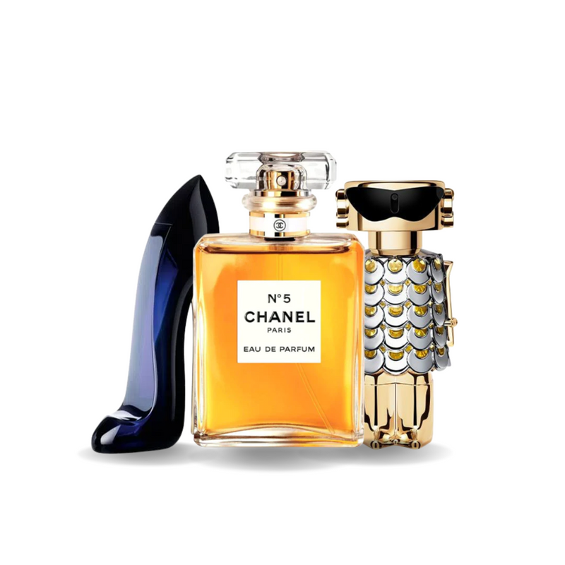 Coffret de 3 parfums: Carolina Herrera GOOD GIRL, Chanel Nº5 e Paco Rabanne FAME