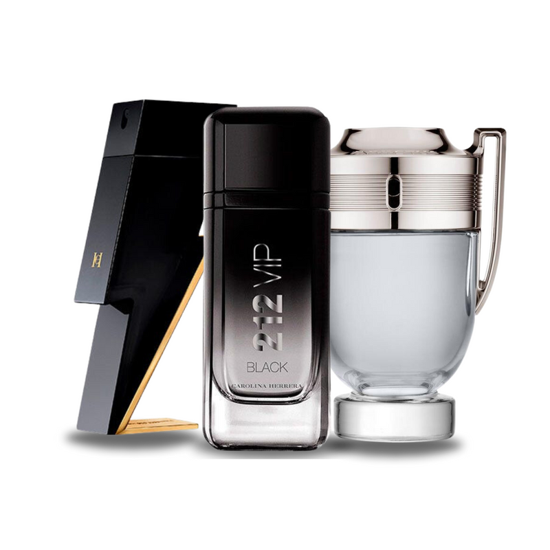 Coffret de 3 parfums: Carolina Herrera BAD BOY, Carolina Herrera 212 VIP BLACK e Paco Rabanne INVICTUS 100ml